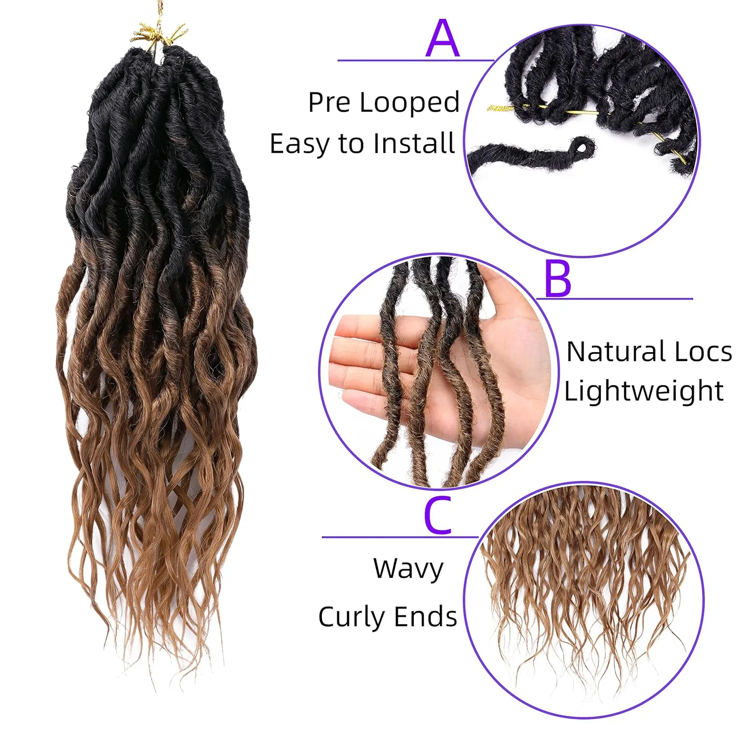 Faux Locs Crochet Hair 12 Inch 6 Packs Goddess Locs Crochet Hair for Women Soft Locs Pre Looped Crochet Braids with Wavy Curly Ends Queen Locs Synthetic Braids Extensions (OT30#)