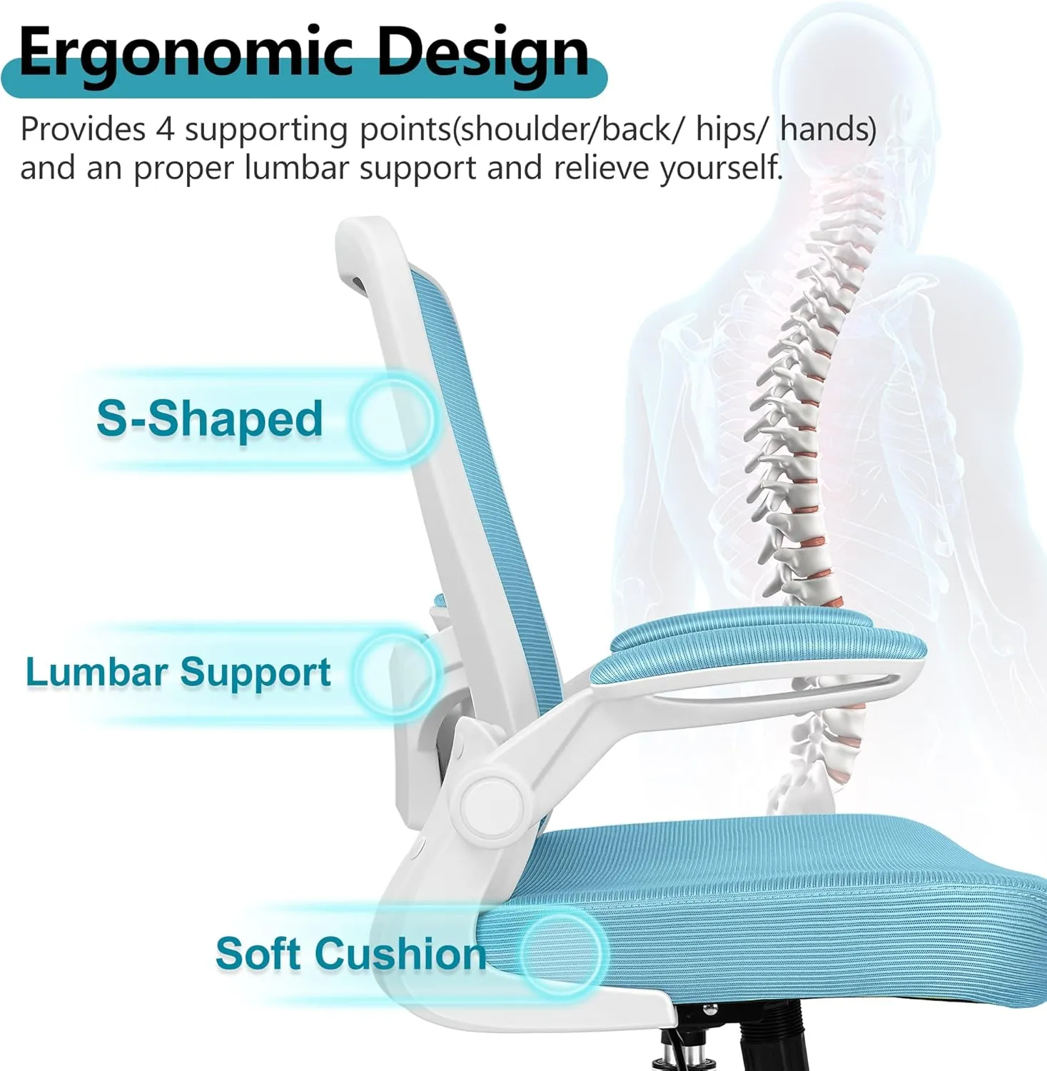 FelixKing Office Chair, Ergonomic Desk Chair Breathable Mesh Chair with Adjustable High Back Lumbar Support Flip-up Armrests, Executive Rolling Swivel Comfy Task Computer Chair for Home Office