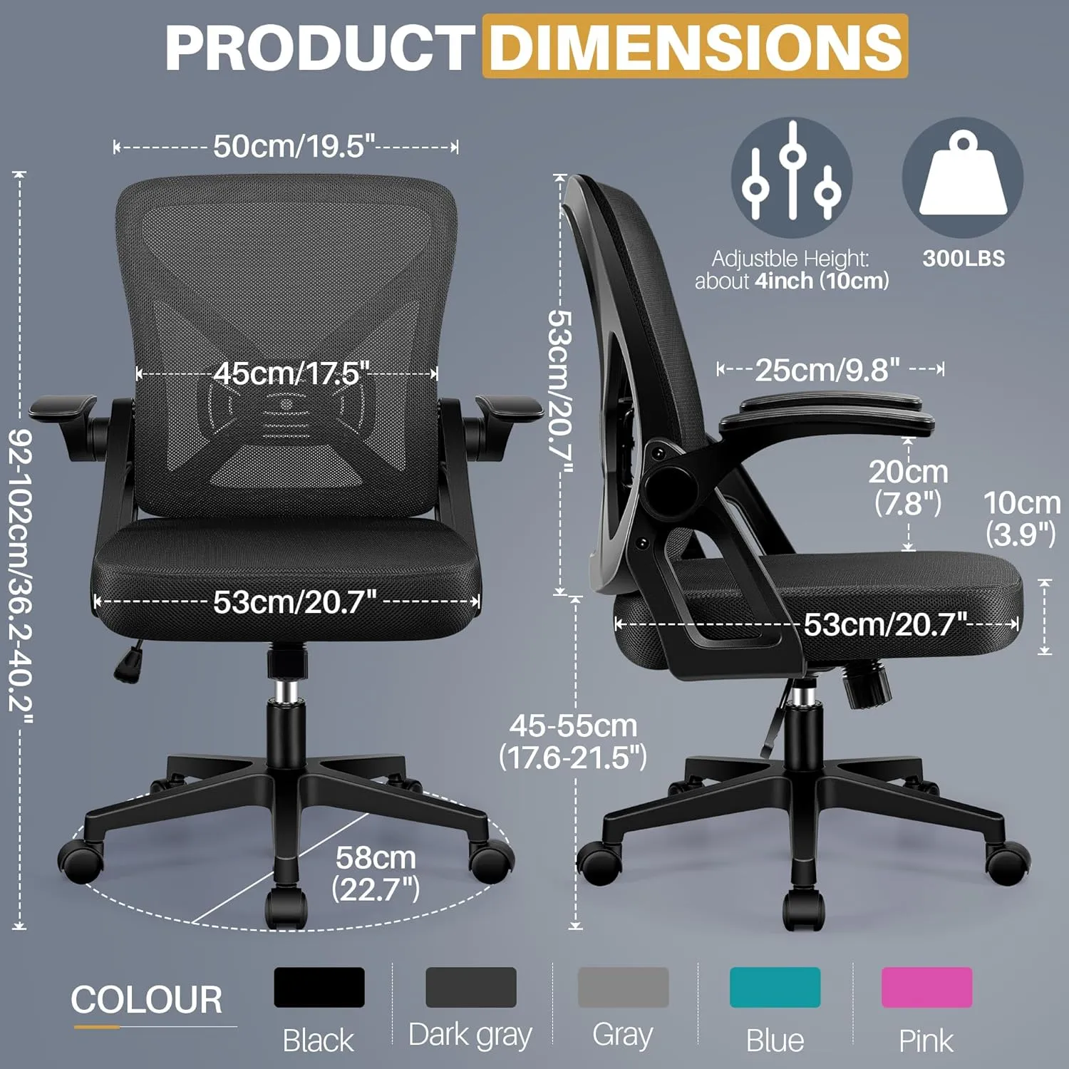 FelixKing Office Chair - Ergonomic Desk Chair Breathable Mesh Task with Wheels and Lumbar Support Home Desk Office Chairs with Flip up Armrest Rolling Swivel for Home Computer Black