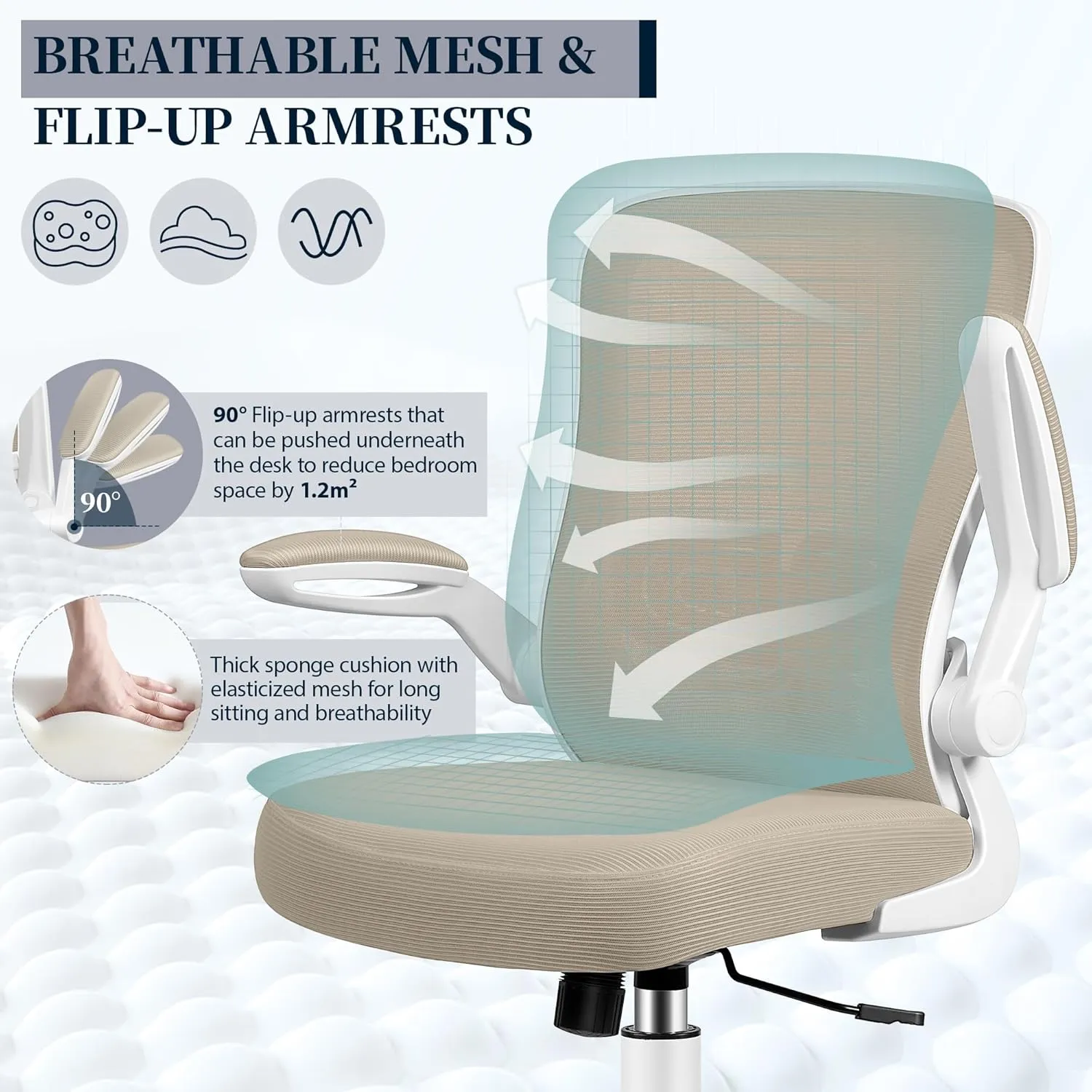 FelixKing Office Chair, Ergonomic Desk Chair with Adjustable Height and Lumbar Support Swivel Desk Computer Chair with Flip up Armrests for Conference Room (Khaki)