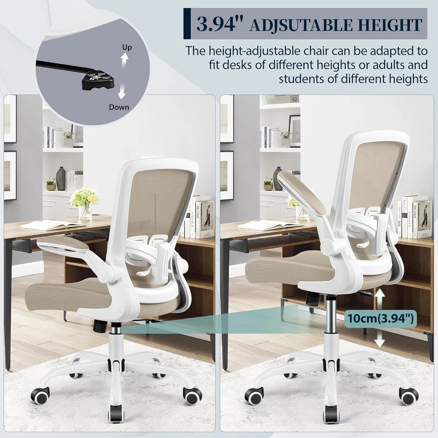 FelixKing Office Chair, Ergonomic Desk Chair with Adjustable Height and Lumbar Support Swivel Desk Computer Chair with Flip up Armrests for Conference Room (Khaki)