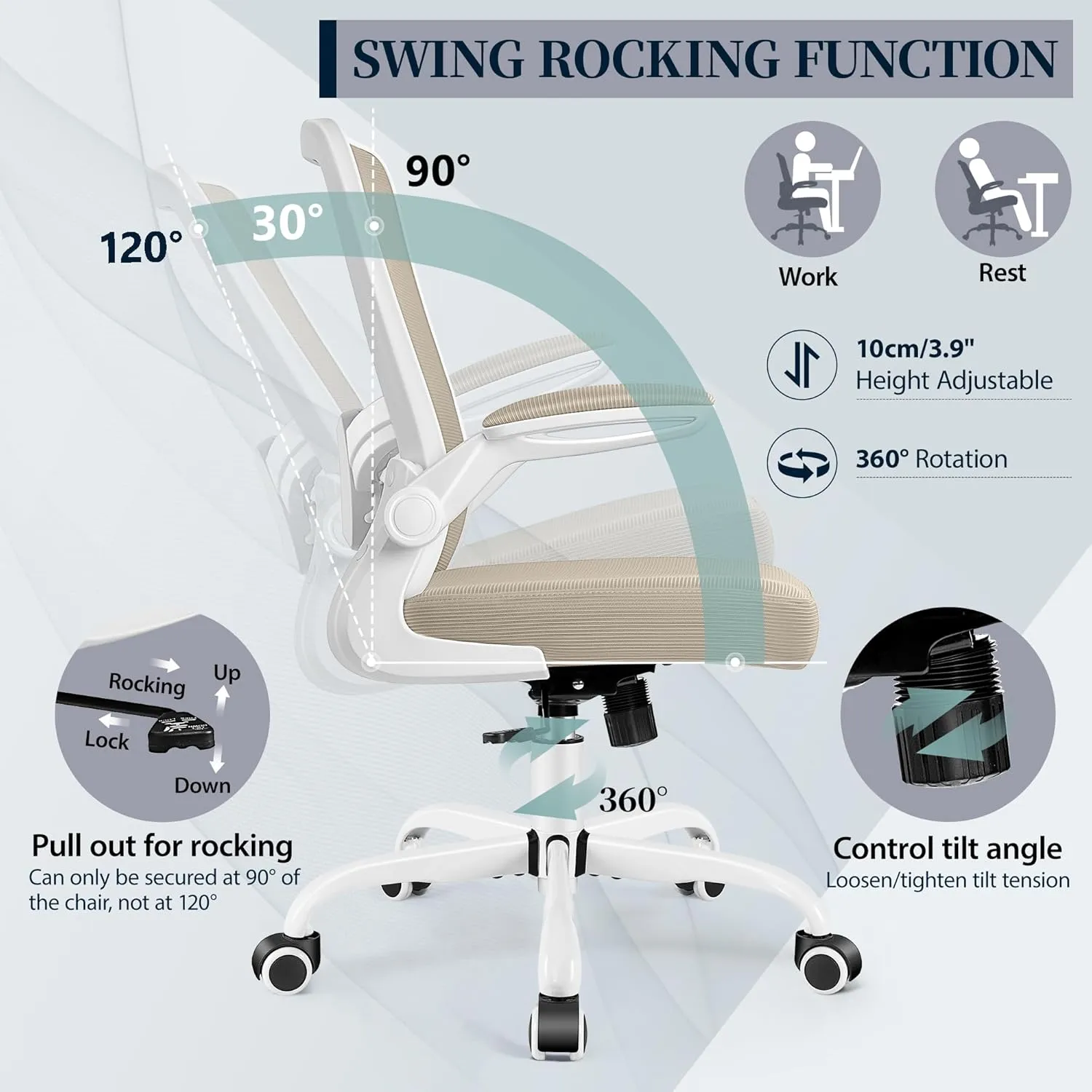 FelixKing Office Chair, Ergonomic Desk Chair with Adjustable Height and Lumbar Support Swivel Desk Computer Chair with Flip up Armrests for Conference Room (Khaki)