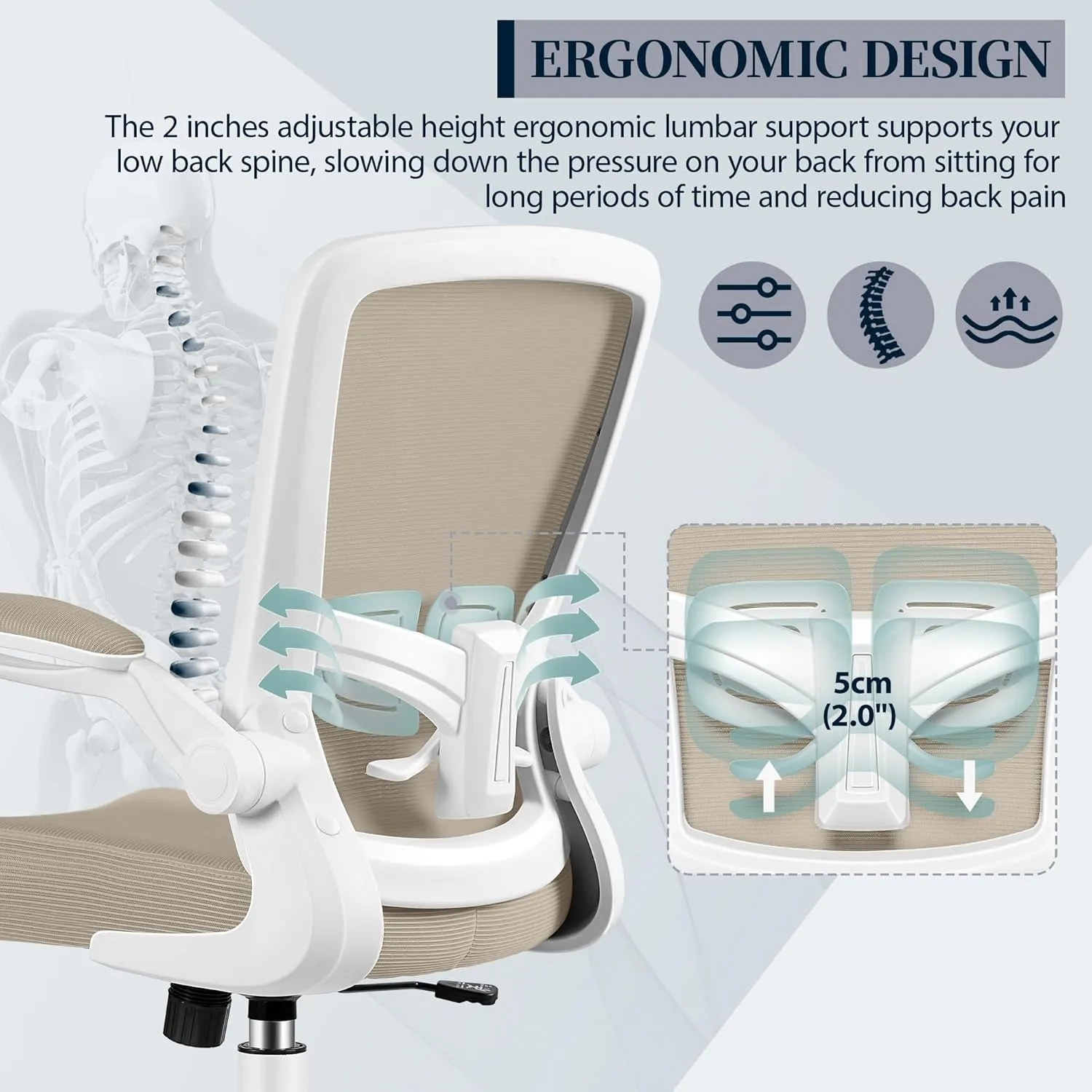 FelixKing Office Chair, Ergonomic Desk Chair with Adjustable Height and Lumbar Support Swivel Desk Computer Chair with Flip up Armrests for Conference Room (Khaki)