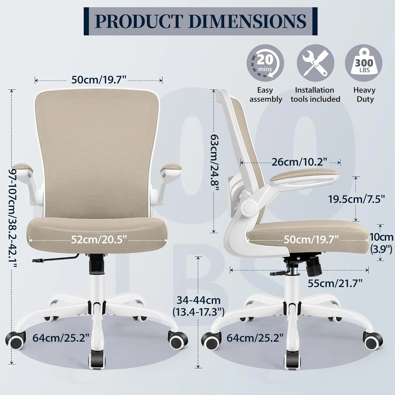 FelixKing Office Chair, Ergonomic Desk Chair with Adjustable Height and Lumbar Support Swivel Desk Computer Chair with Flip up Armrests for Conference Room (Khaki)