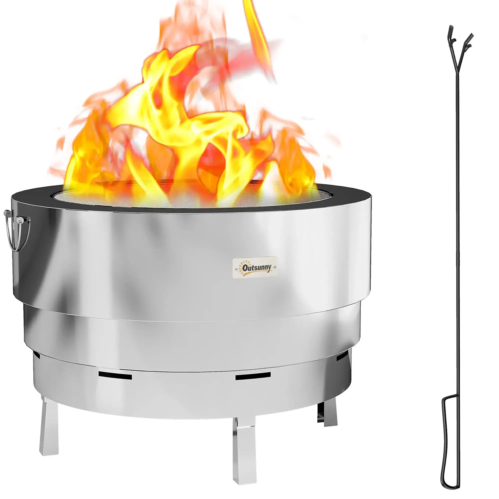 Fire - Wood-burning Silver Fast international shipping Pit Best deal Poker Stainless Steel With Outsunny