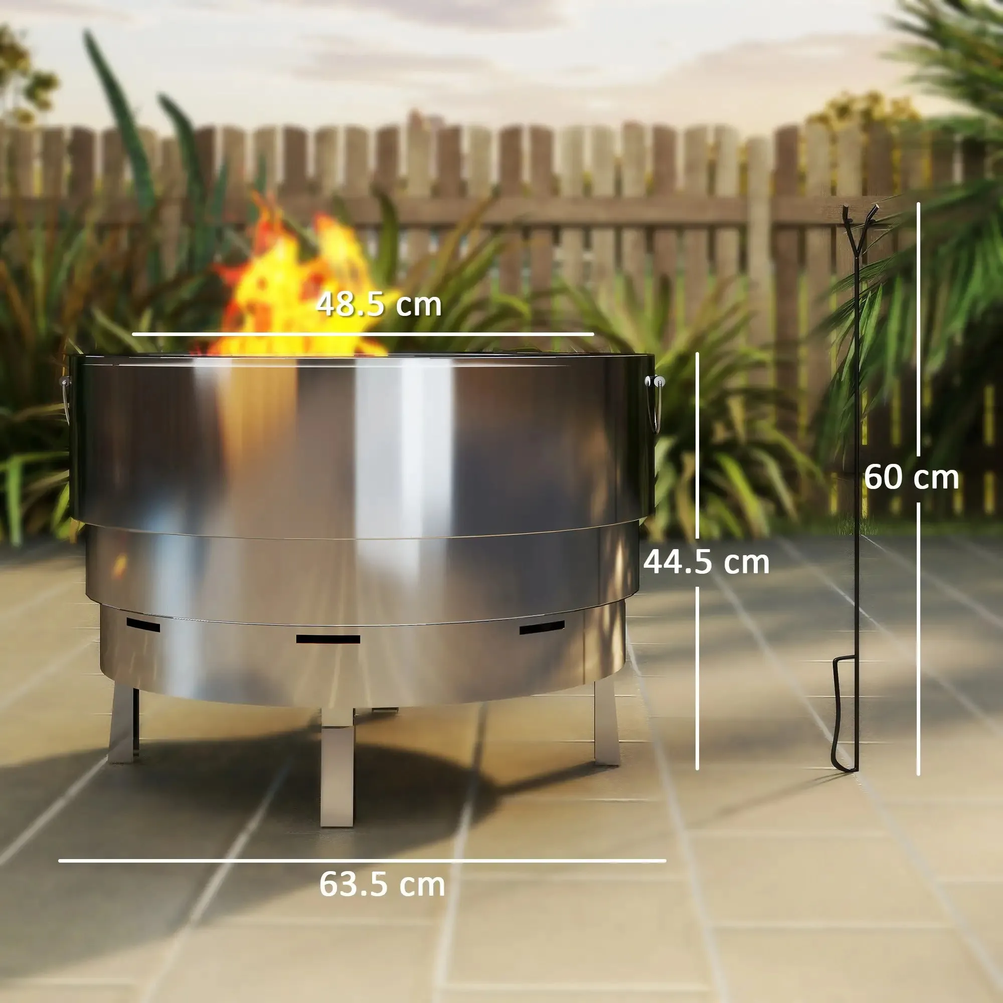 Fire - Wood-burning Silver Fast international shipping Pit Best deal Poker Stainless Steel With Outsunny