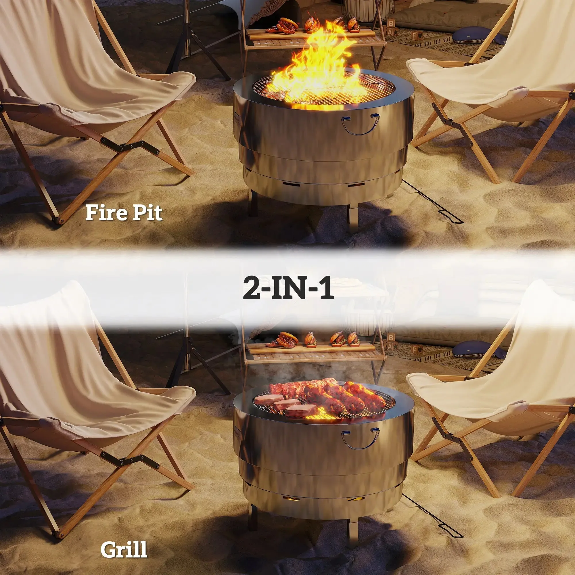 Fire - Wood-burning Silver Fast international shipping Pit Best deal Poker Stainless Steel With Outsunny