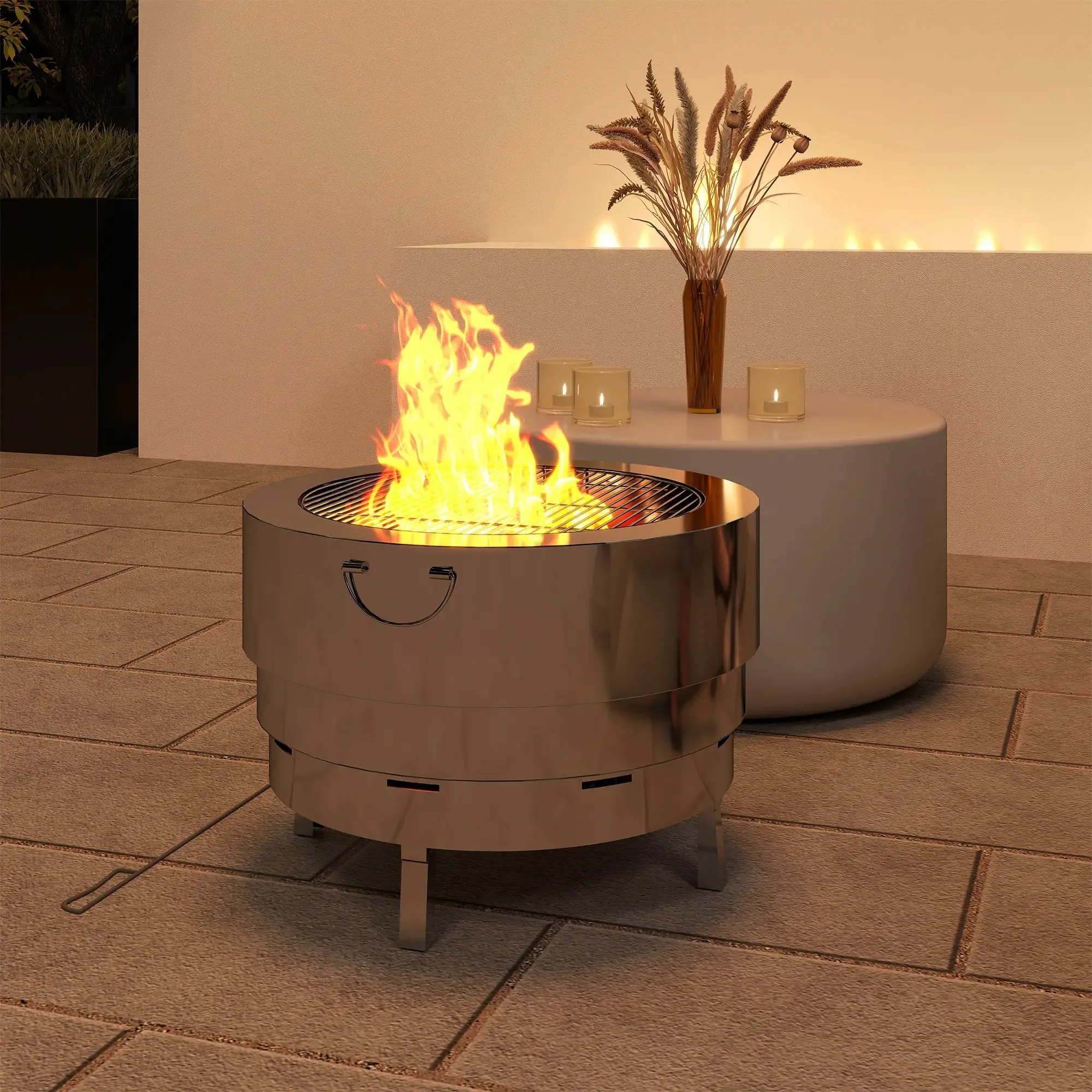 Fire - Wood-burning Silver Fast international shipping Pit Best deal Poker Stainless Steel With Outsunny
