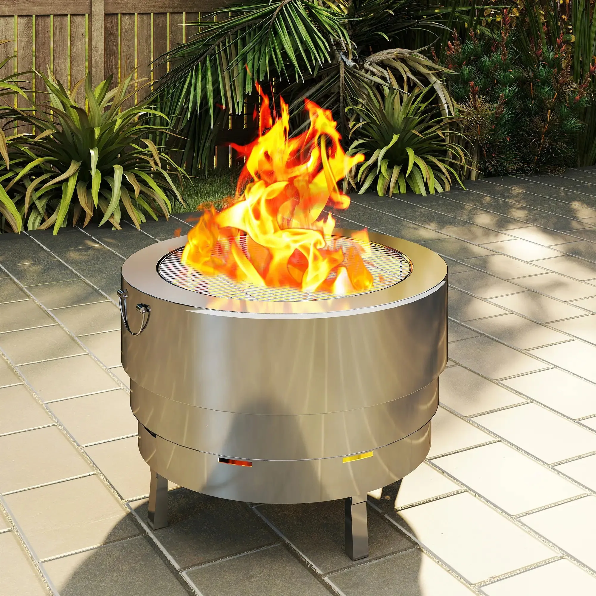 Fire - Wood-burning Silver Fast international shipping Pit Best deal Poker Stainless Steel With Outsunny