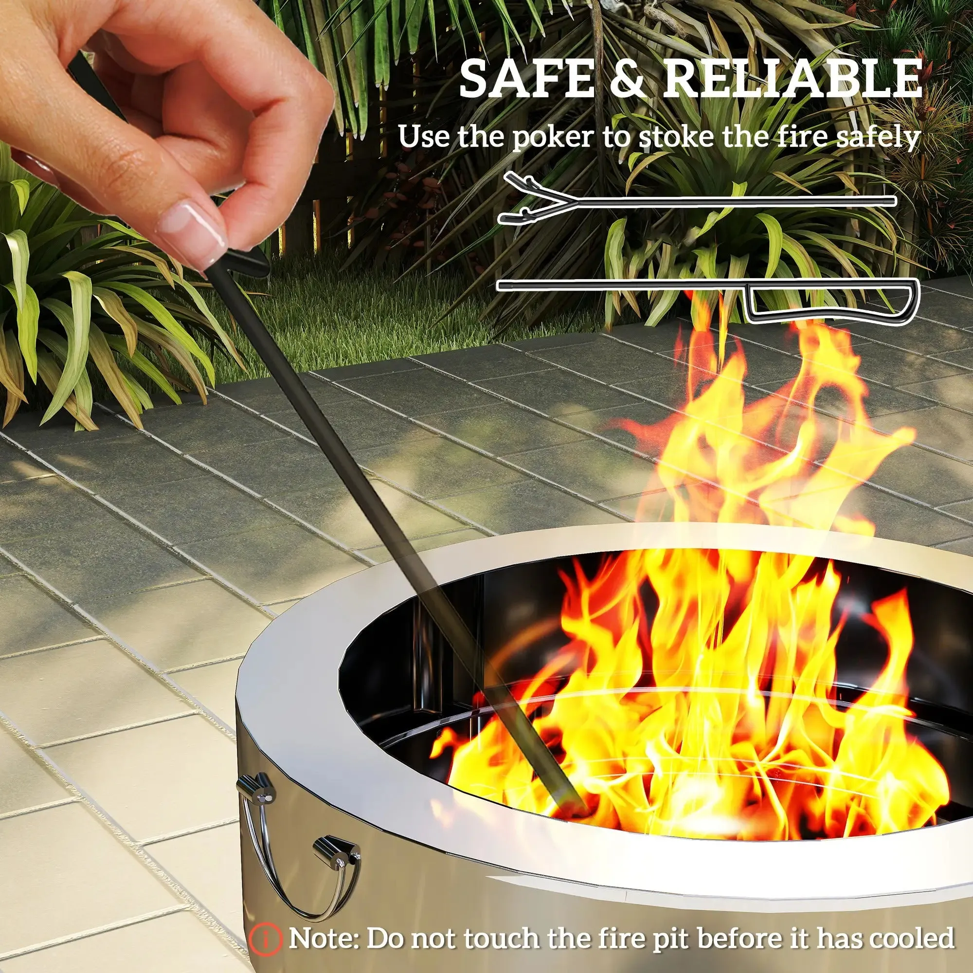 Fire - Wood-burning Silver Fast international shipping Pit Best deal Poker Stainless Steel With Outsunny