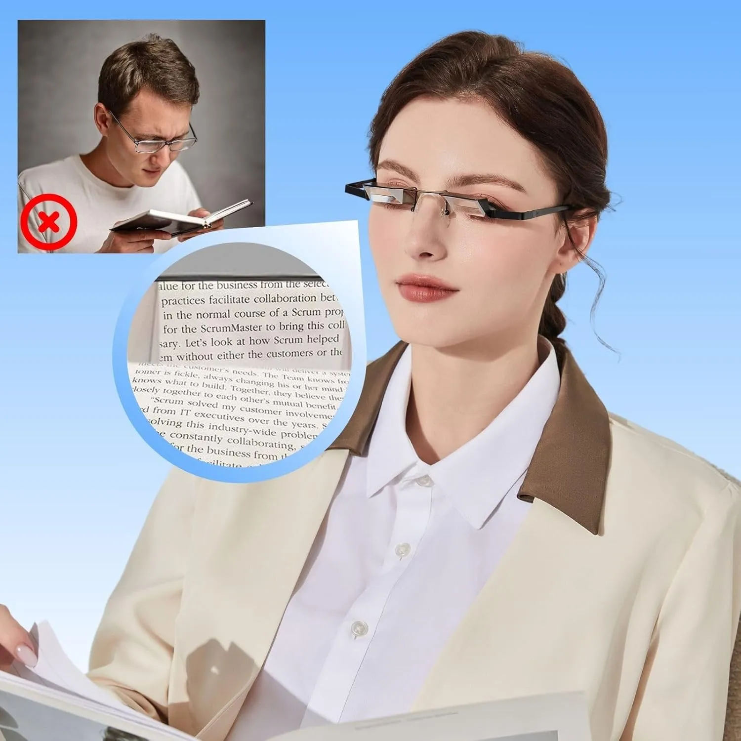 Flammi Lazy Glasses Prism Glasses Horizontal Spectacles Lie Down for Reading/Watching TV