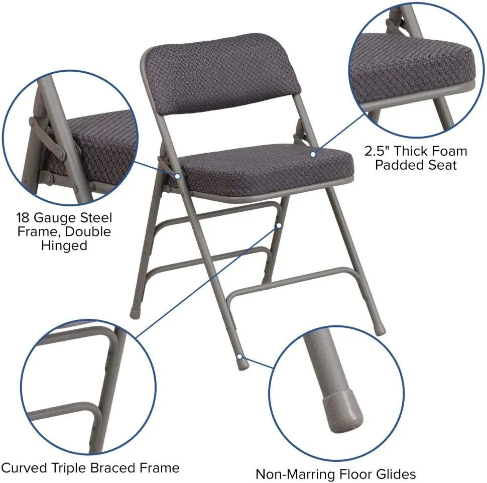 Flash Furniture 2 Pack HERCULES Series Premium Curved Triple Braced & Double Hinged Gray Fabric Metal Folding Chair