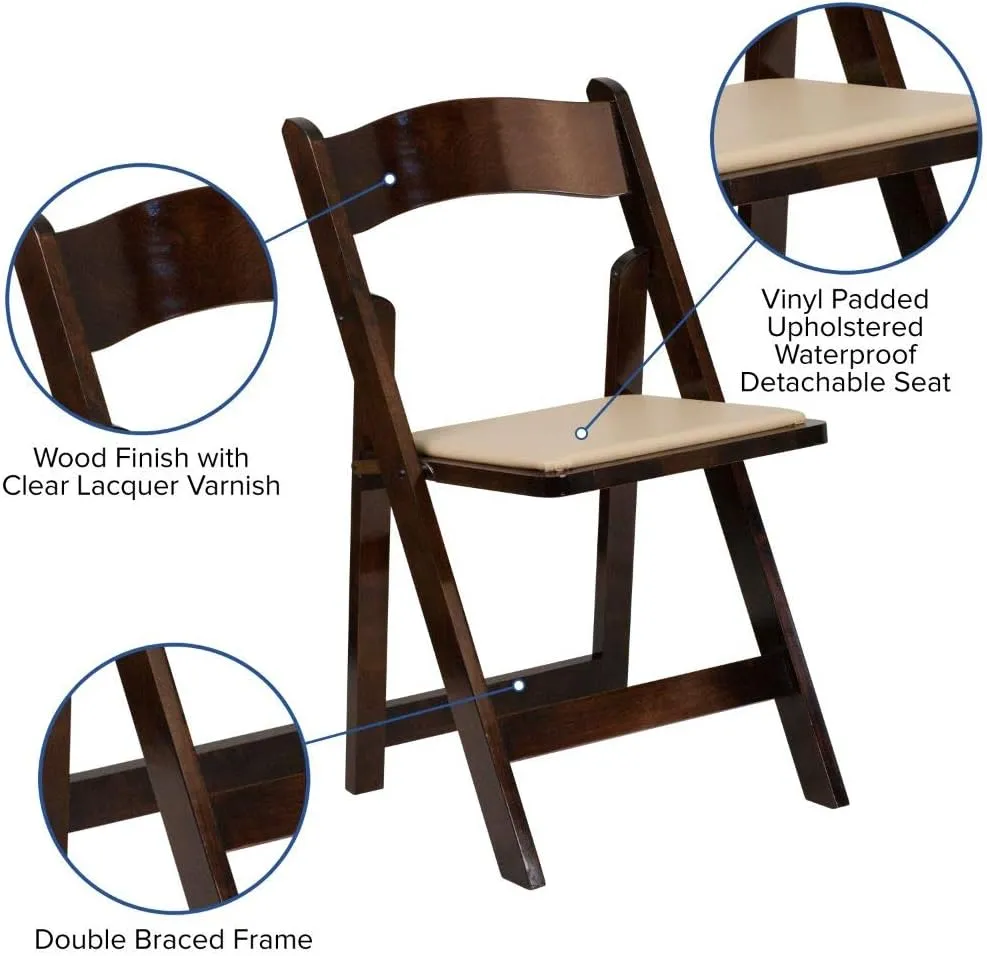 Flash Furniture 4 Pack HERCULES Series Fruitwood Wood Folding Chair with Vinyl Padded Seat