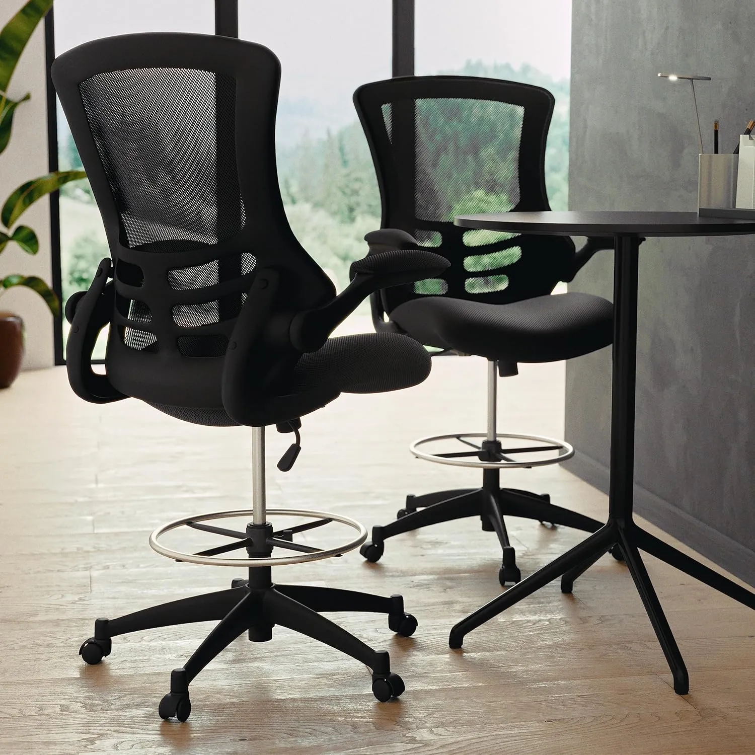 Flash Furniture Kelista Mid-Back Swivel Office Chair with Adjustable Seat Height, Ergonomic Mesh Desk Chair with Flip-Up Armrests, Black