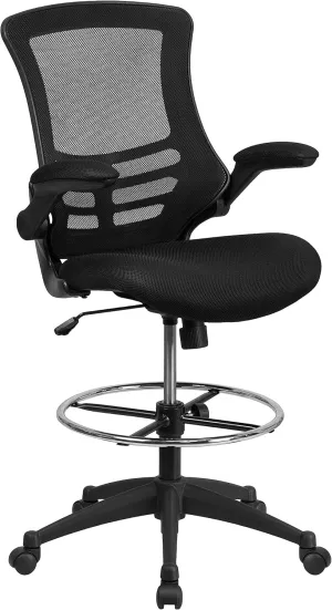 Flash Furniture Kelista Mid-Back Swivel Office Chair with Adjustable Seat Height, Ergonomic Mesh Desk Chair with Flip-Up Armrests, Black