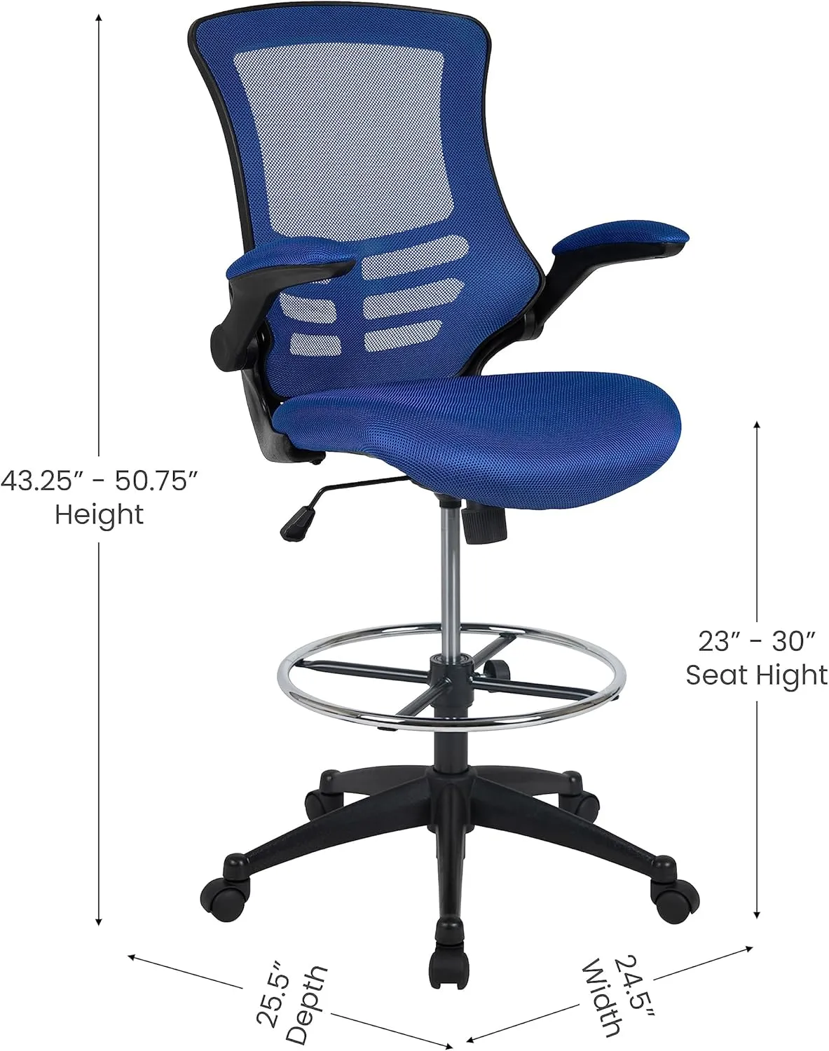 Flash Furniture Kelista Mid-Back Swivel Office Chair with Adjustable Seat Height, Ergonomic Mesh Desk Chair with Flip-Up Armrests, Blue