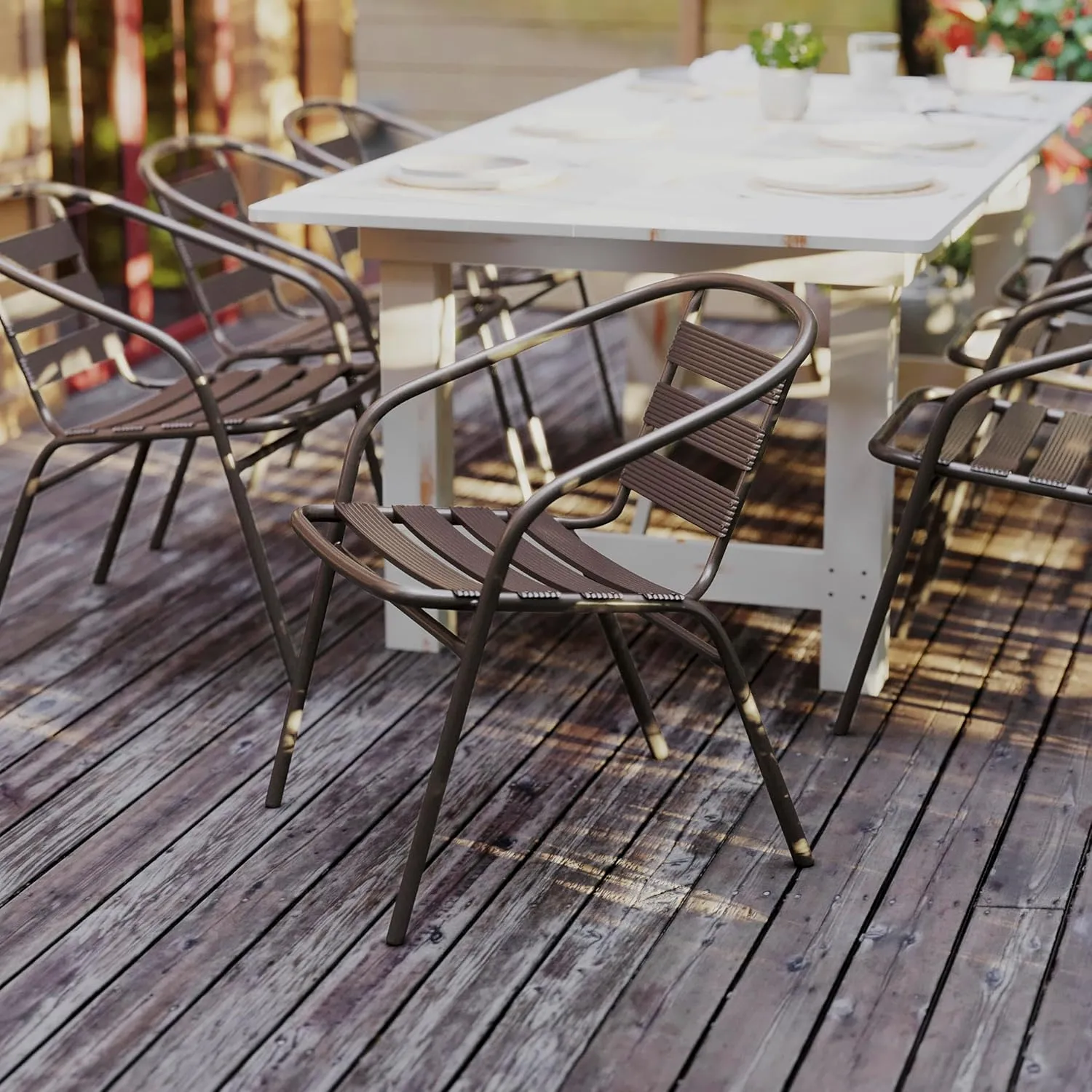 Flash Furniture Lila Bronze Metal Restaurant Stack Chair with Metal Slats