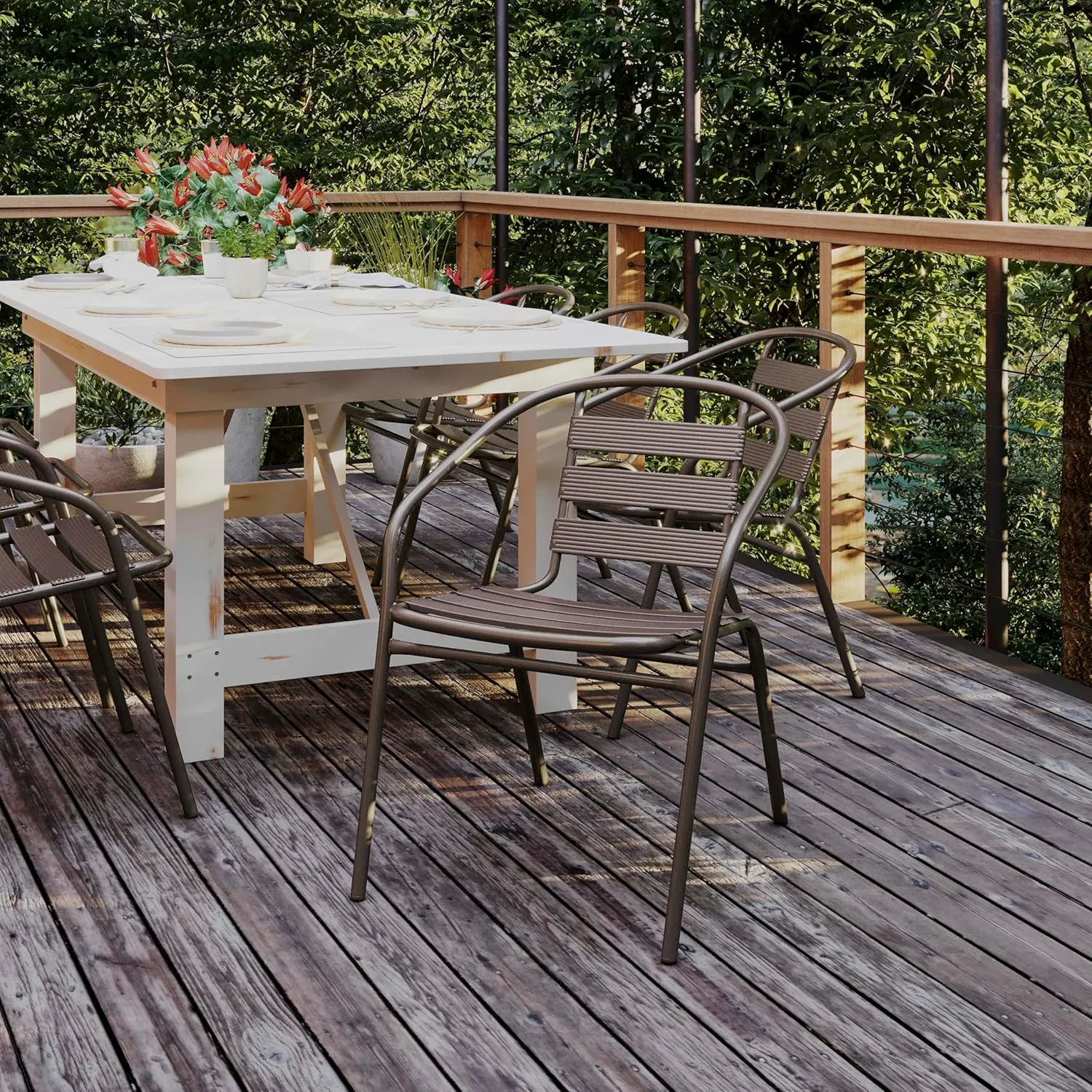 Flash Furniture Lila Bronze Metal Restaurant Stack Chair with Metal Slats