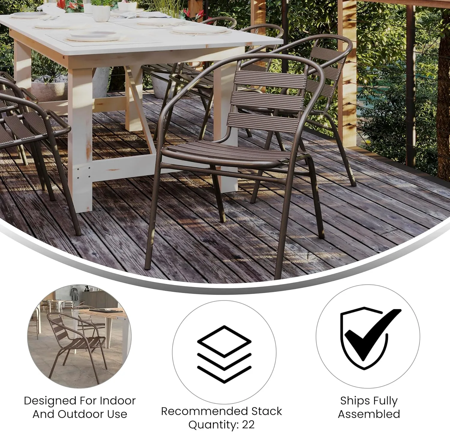 Flash Furniture Lila Bronze Metal Restaurant Stack Chair with Metal Slats