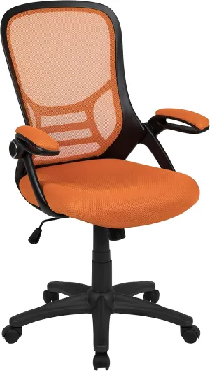 Flash Furniture Porter Mesh High Back Ergonomic Swivel Office Chair with Lumbar Support, Flip-Up Arms, Tilt Lock/Tilt Tension, Height Adjustable, Black/Black Frame