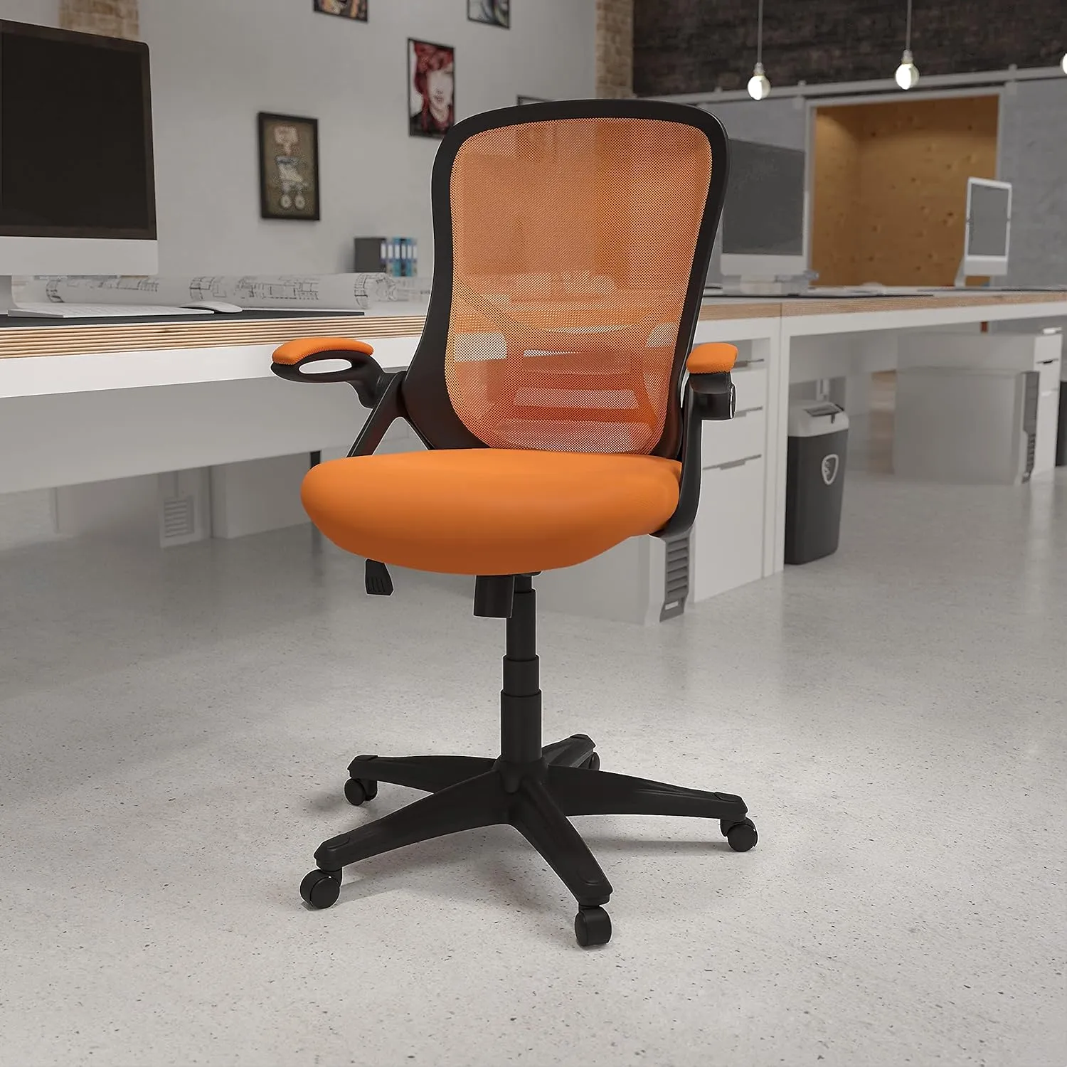 Flash Furniture Porter Mesh High Back Ergonomic Swivel Office Chair with Lumbar Support, Flip-Up Arms, Tilt Lock/Tilt Tension, Height Adjustable, Black/Black Frame
