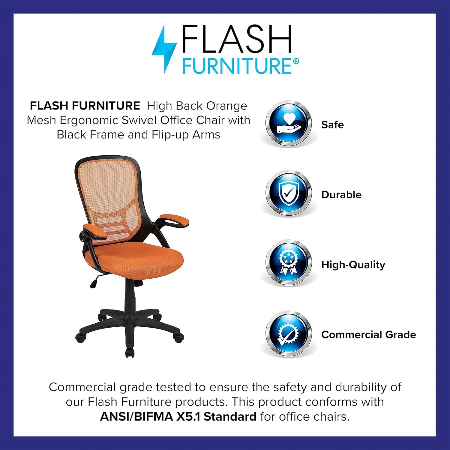 Flash Furniture Porter Mesh High Back Ergonomic Swivel Office Chair with Lumbar Support, Flip-Up Arms, Tilt Lock/Tilt Tension, Height Adjustable, Black/Black Frame