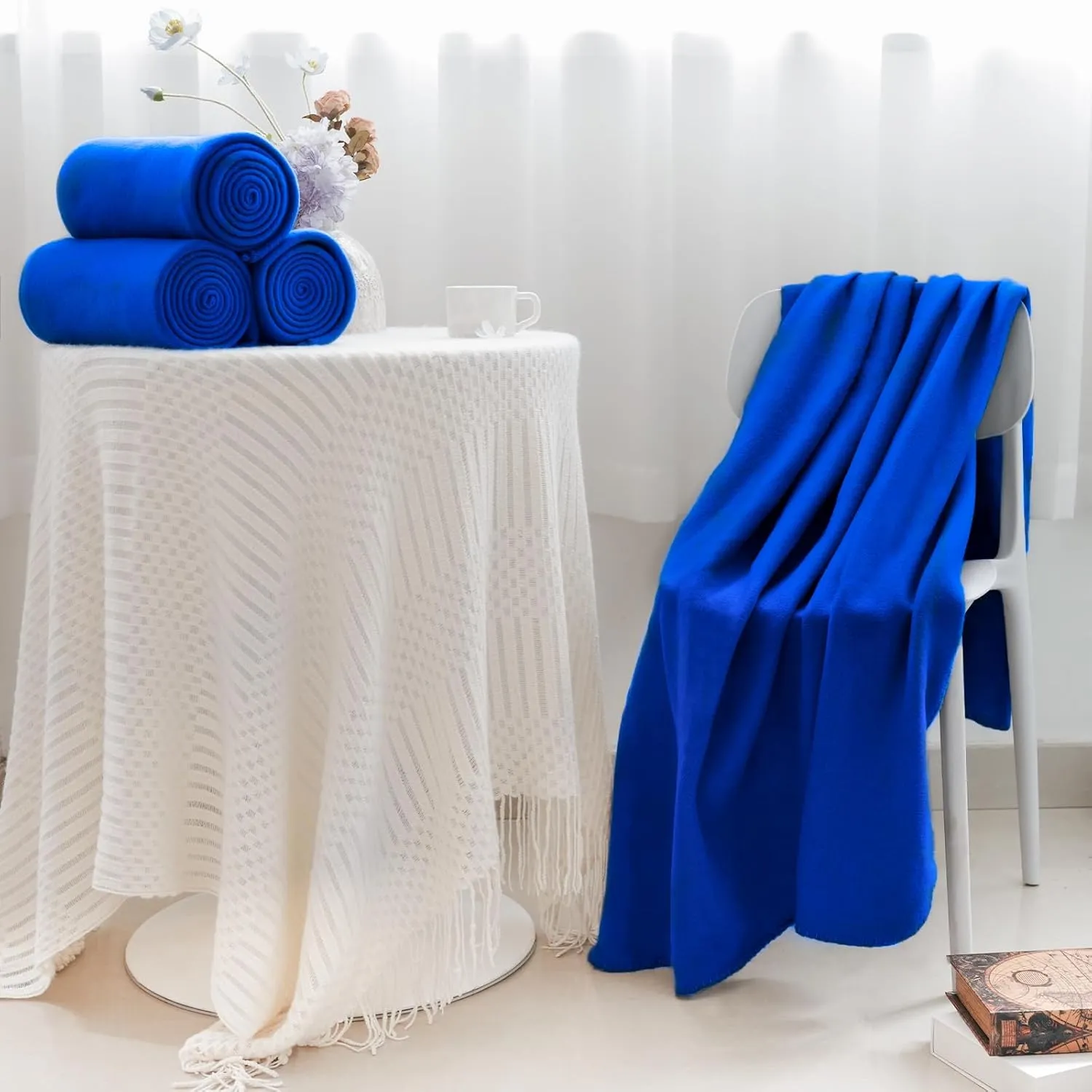 Fleece Throw Blankets Lightweight Warm Soft Cozy Pet-Friendly Bulk Fleece Throw Blanket Kids Solid for Home Bed, Sofa,Office, Gifts (Pack of 6-50 x 60 inch,Aque Blue)