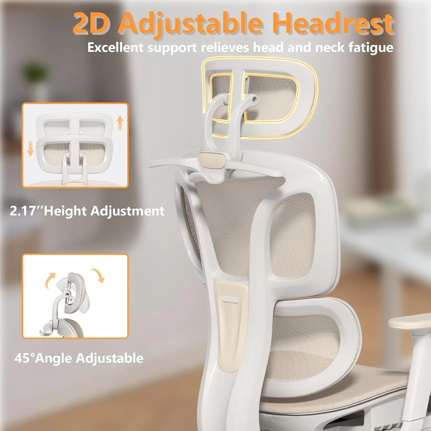 FLEXISPOT Big and Tall Mesh Office Chair, Computer Desk Chair Adjustable Swivel Chair with Footrest Lumbar Support Headrest and 360°Rotation for Home Office, Cream Mesh