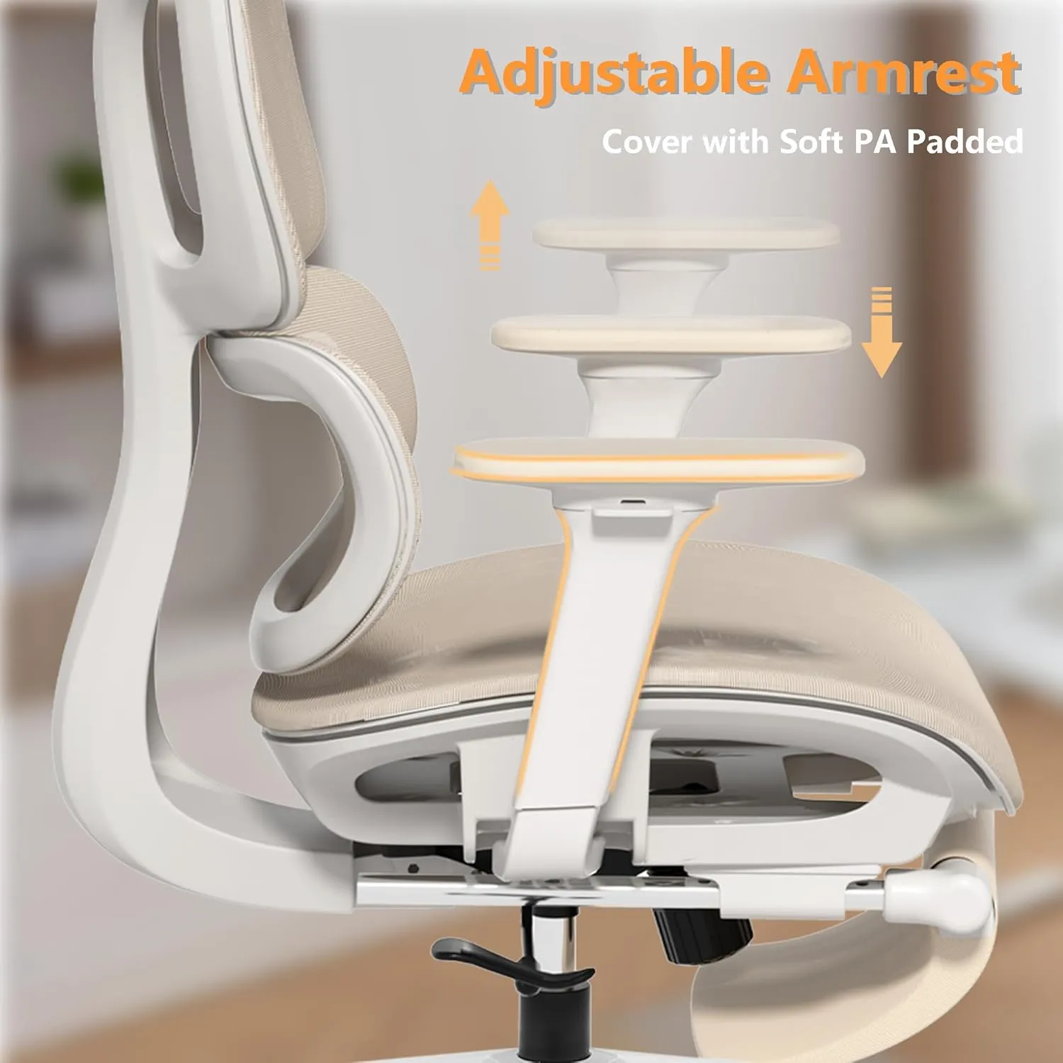 FLEXISPOT Big and Tall Mesh Office Chair, Computer Desk Chair Adjustable Swivel Chair with Footrest Lumbar Support Headrest and 360°Rotation for Home Office, Cream Mesh