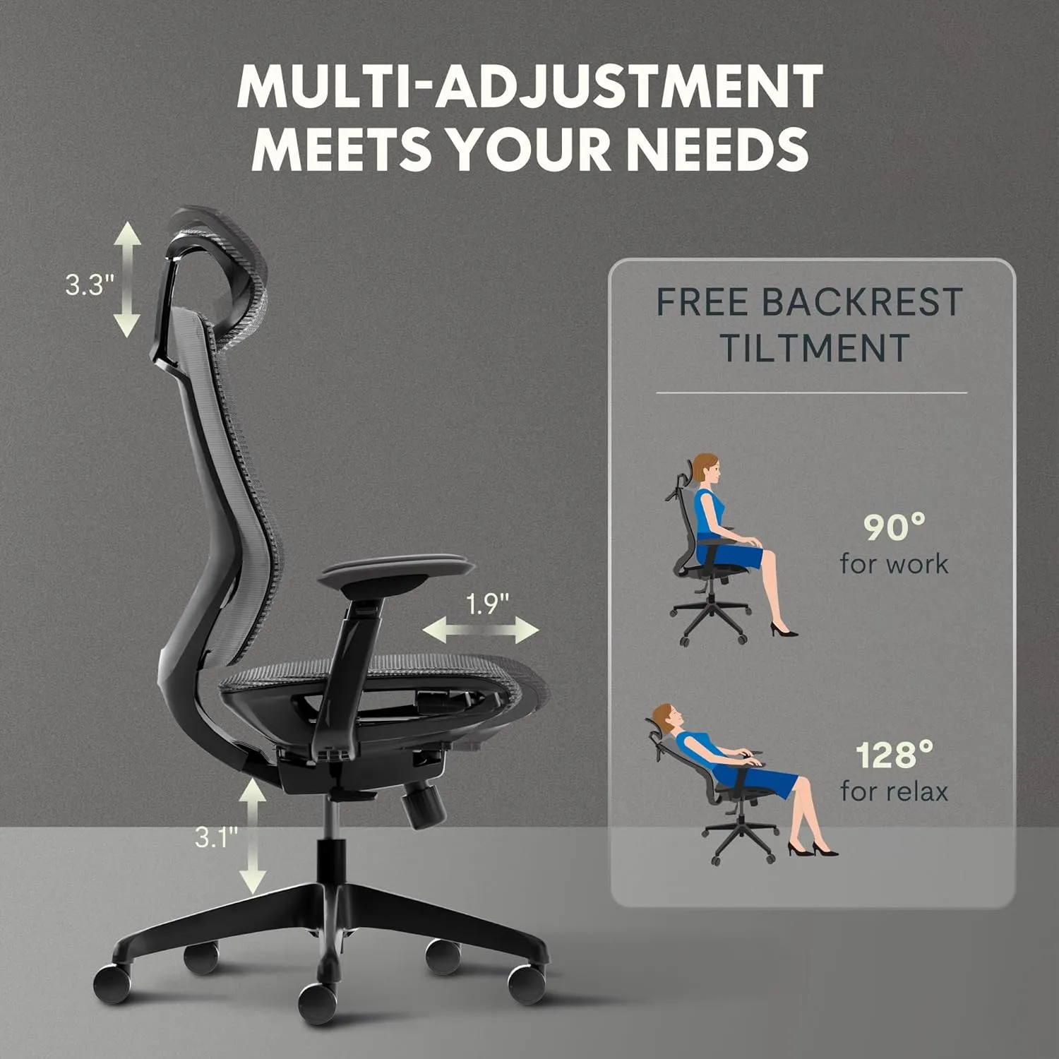 FLEXISPOT Upgraded OC6 Big and Tall Office Chair Heavy Duty,4D Armrest Mesh Ergonomic Home Office Chair with High Back,Lumbar Support,Tilt Function,and 360°Swivel Wheels(Light Grey)