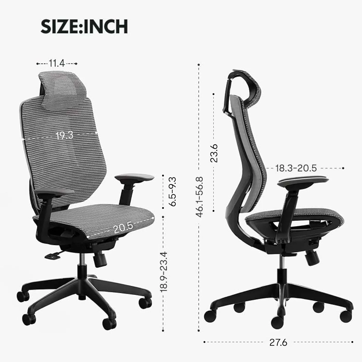 FLEXISPOT Upgraded OC6 Big and Tall Office Chair Heavy Duty,4D Armrest Mesh Ergonomic Home Office Chair with High Back,Lumbar Support,Tilt Function,and 360°Swivel Wheels(Light Grey)
