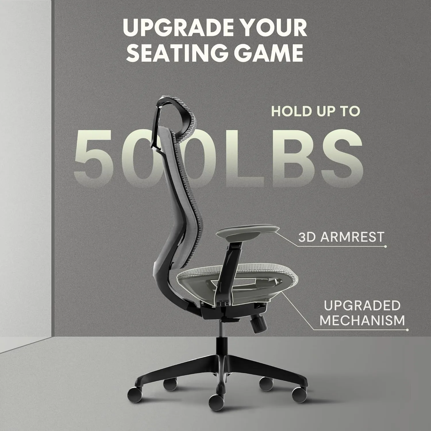 FLEXISPOT Upgraded OC6 Big and Tall Office Chair Heavy Duty,4D Armrest Mesh Ergonomic Home Office Chair with High Back,Lumbar Support,Tilt Function,and 360°Swivel Wheels(Light Grey)