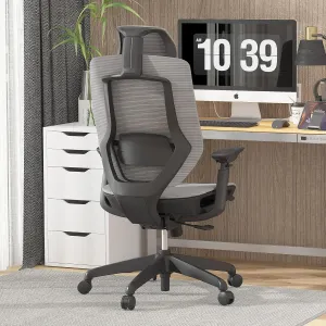 FLEXISPOT Upgraded OC6 Big and Tall Office Chair Heavy Duty,4D Armrest Mesh Ergonomic Home Office Chair with High Back,Lumbar Support,Tilt Function,and 360°Swivel Wheels(Light Grey)