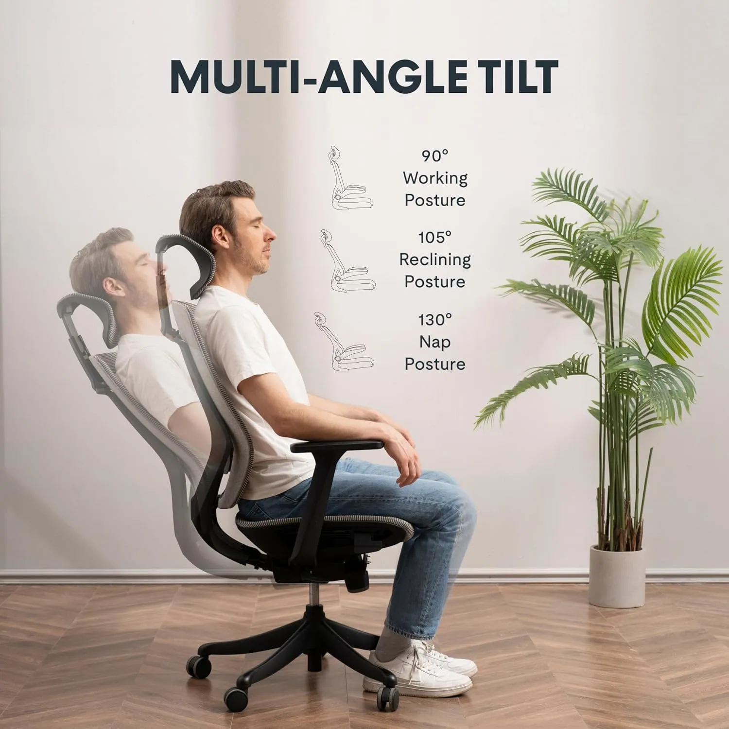 FLEXISPOT Upgraded OC6 Big and Tall Office Chair Heavy Duty,4D Armrest Mesh Ergonomic Home Office Chair with High Back,Lumbar Support,Tilt Function,and 360°Swivel Wheels(Light Grey)