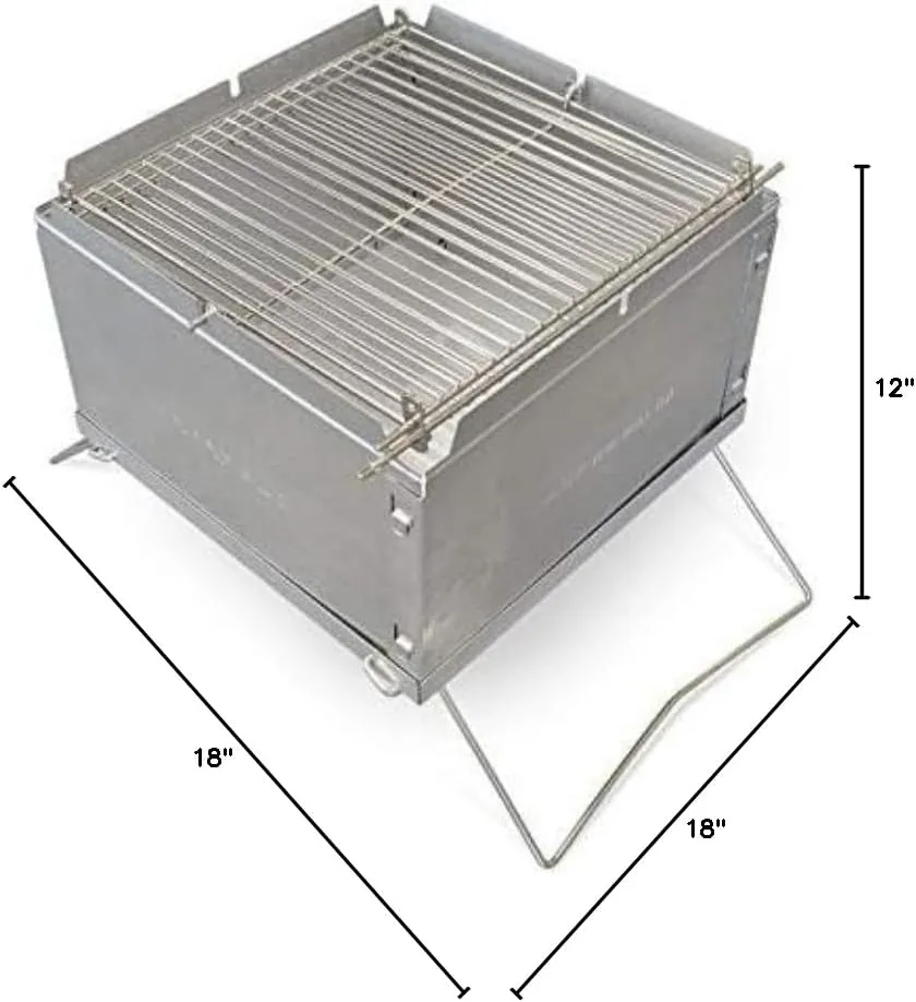 Flip Flop Grill - Charcoal Barbecue Grill - Silver - Stainless Steel - Rotisserie Kit - Outdoor, Camping