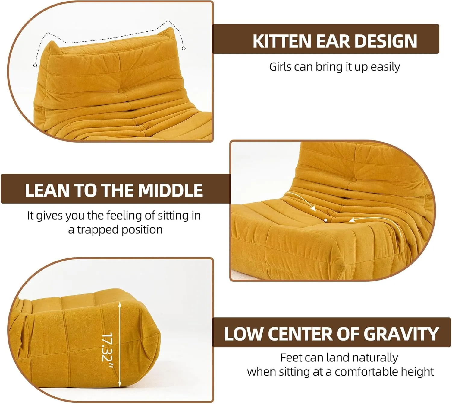 Floor Sofa Bean Bag Chair for Adults Fireside Bean Bag Lounger Memory Foam Chair for Home, Office, Apartment or Gaming Venue