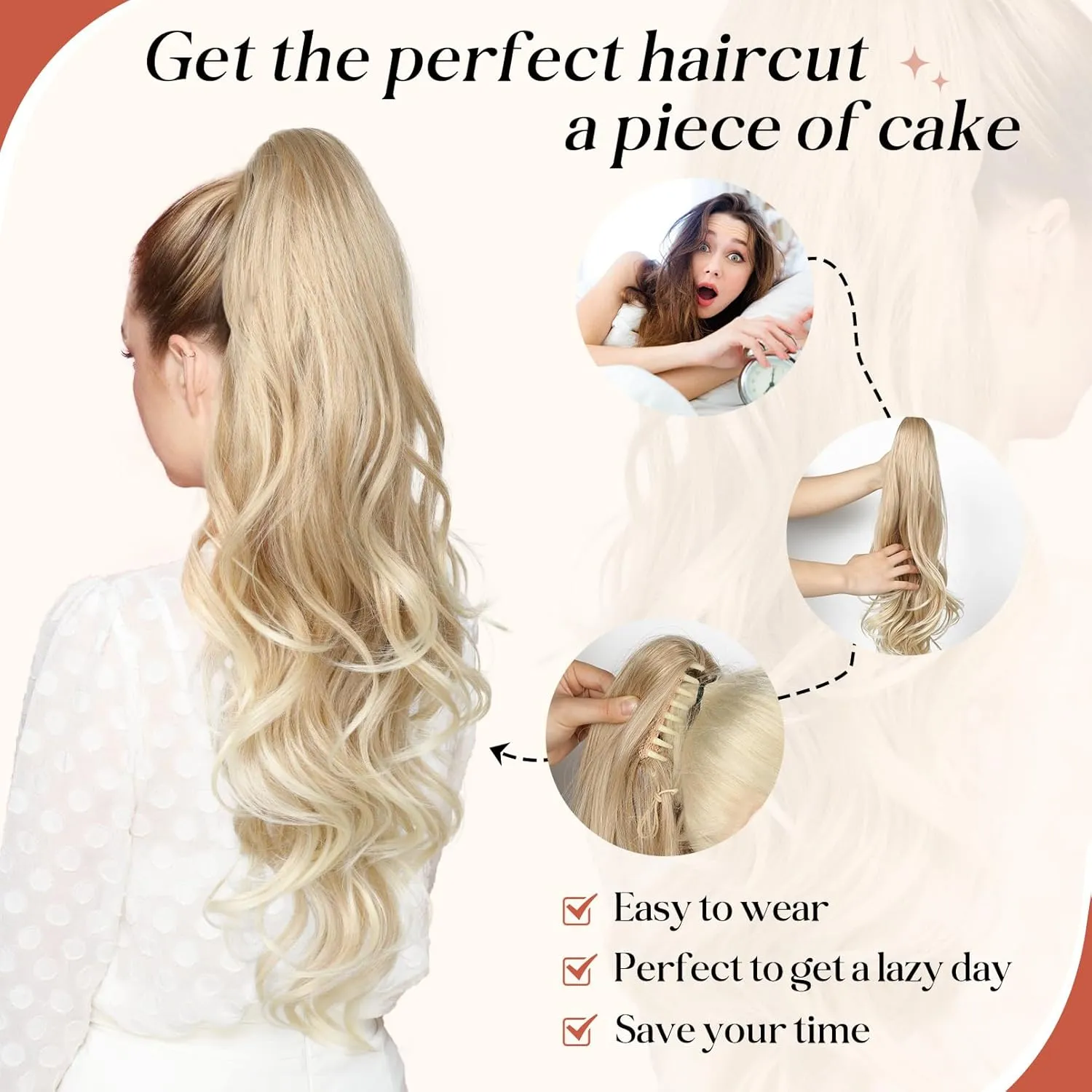 Flufymooz 26" Ponytail Extension, Long Wavy Curly Claw Clip in Ponytail Hair Extensions, Natural Synthetic Hairpiece for Women Daily Wear(Natural Black)