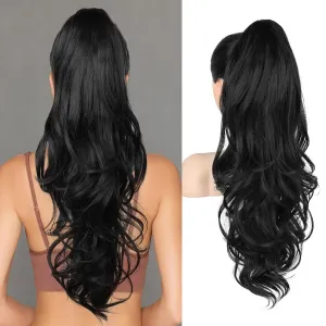 Flufymooz 26" Ponytail Extension, Long Wavy Curly Claw Clip in Ponytail Hair Extensions, Natural Synthetic Hairpiece for Women Daily Wear(Natural Black)