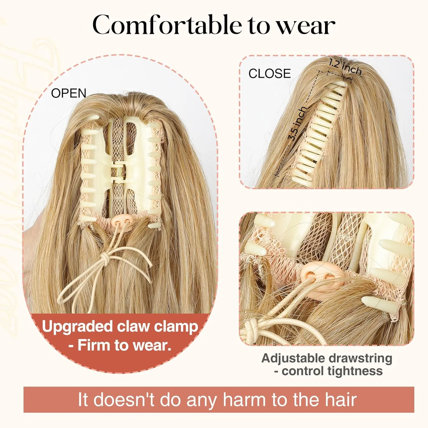 Flufymooz 26" Ponytail Extension, Long Wavy Curly Claw Clip in Ponytail Hair Extensions, Natural Synthetic Hairpiece for Women Daily Wear(Natural Black)
