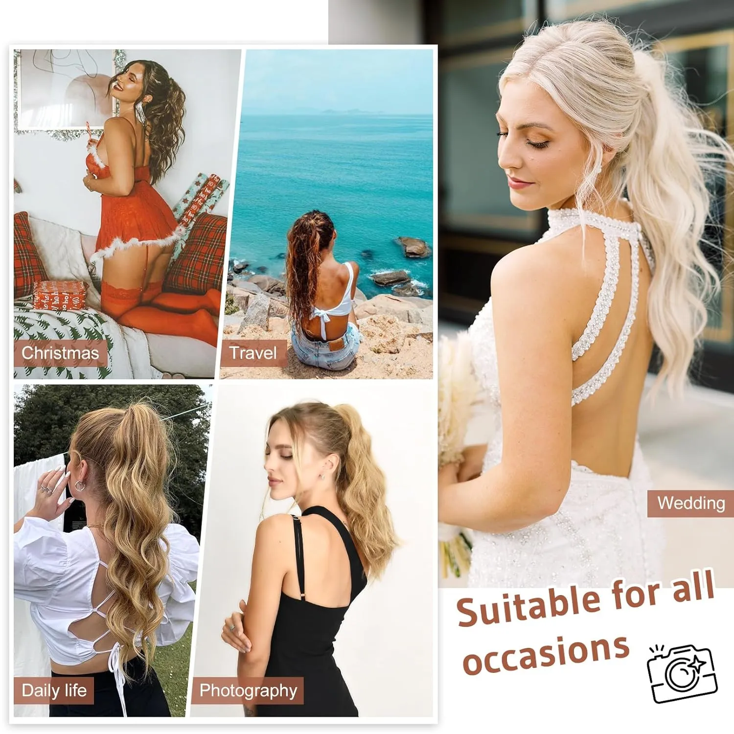 FLUFYMOOZ Ponytail Extension, 18 Inch Claw Clip Ponytail Extension, Wavy Curly Claw Clip in Ponytail Hair Extensions, Natural Fake Ponytail Synthetic Hairpiece for Women (Deep Brown with Dirty Blonde)