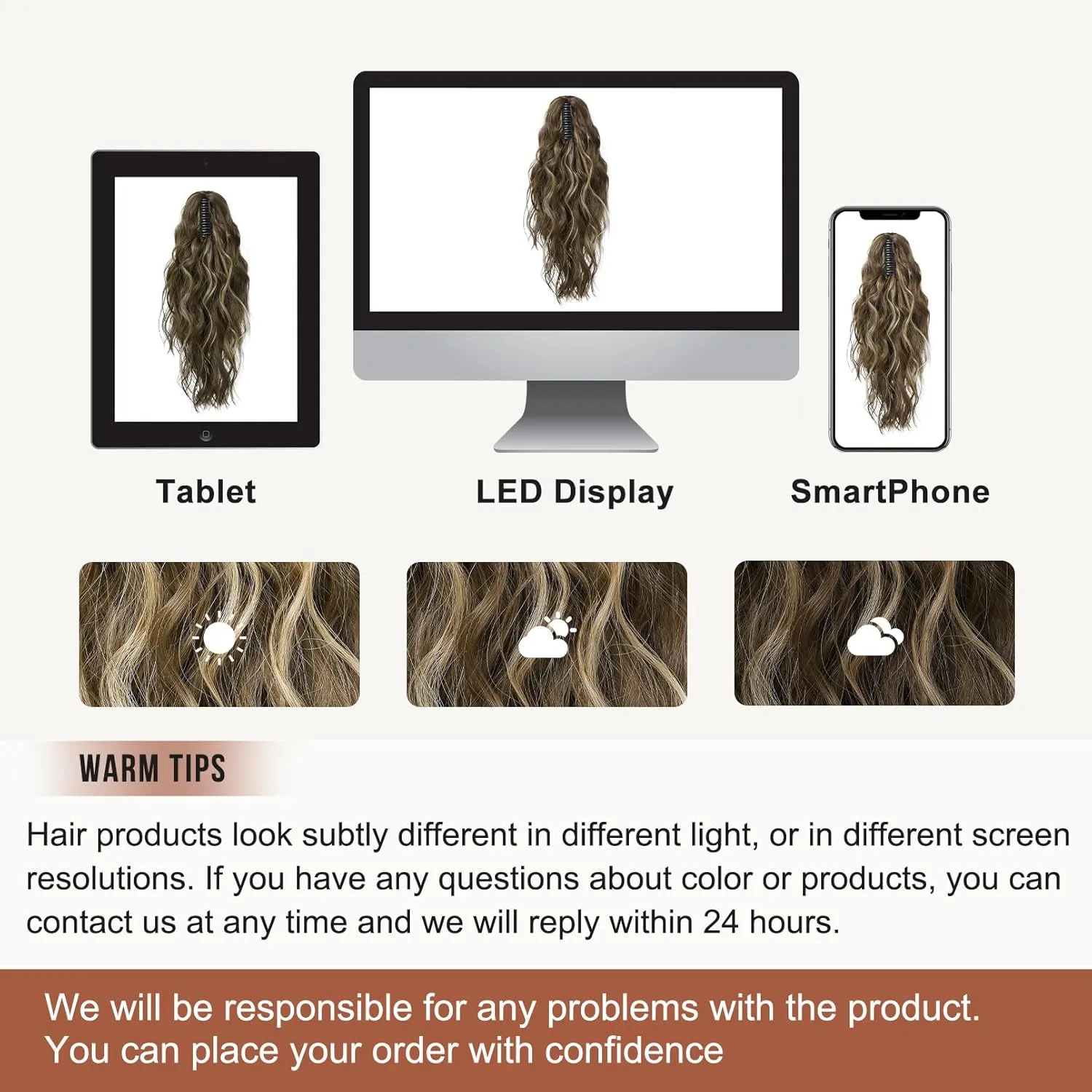 FLUFYMOOZ Ponytail Extension, 18 Inch Claw Clip Ponytail Extension, Wavy Curly Claw Clip in Ponytail Hair Extensions, Natural Fake Ponytail Synthetic Hairpiece for Women (Deep Brown with Dirty Blonde)