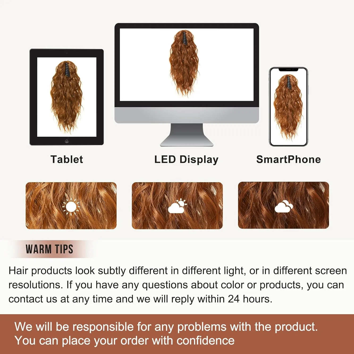 Flufymooz Ponytail Extension - 18 Inch Wavy Curly Claw Clip in Ponytail Hair Extensions, Natural Fake Synthetic Hairpiece for Women (Copper Red)