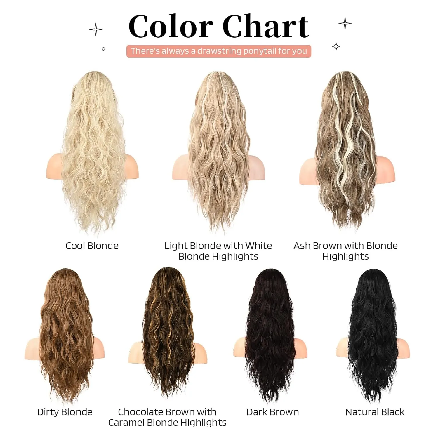 Flufymooz Ponytail Extension, 22 Inch Drawstring Ponytail Hair Extensions for Women， Long Curly Wavy Pony Tail Natural Wavy Synthetic Hairpiece for Women Daily Use party (22 Inch Black Brown)