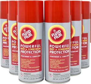 Fluid Film Rust & Corrosion Protection, Metal Surface Penetrant & Lubricant, Marine, Automotive, Industrial, Home, 11.75 Oz Aerosol Spray (Pack of 6)
