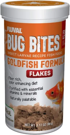 Fluval Bug Bites Goldfish Fish Food, Flakes for Small to Medium Sized Fish, 3.17 oz., A7340, Brown