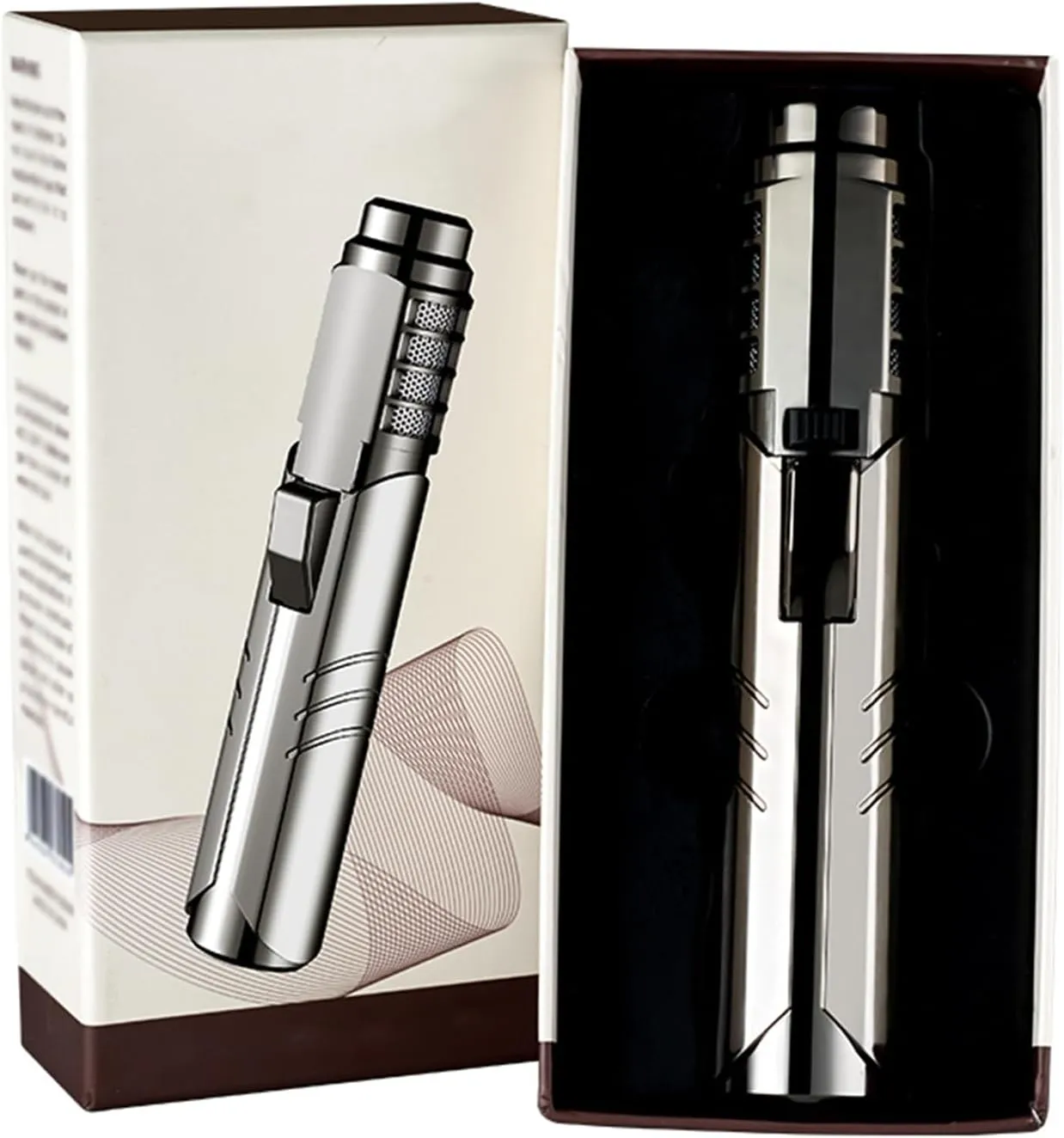 Focus Torch Lighter, Focus Torch, Camping Outdoor Windproof Straight Flame Lighter, Portable Adjustable Refillable with Safety Lock for Outdoor BBQ Camping Kitchen Cooking (Silver)