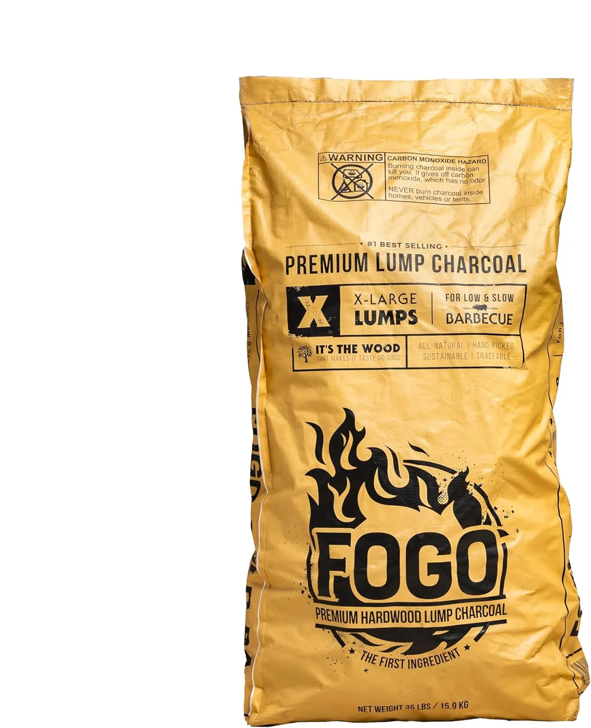 FOGO Super Premium Hardwood Lump Charcoal, Natural, Large Sized Lump Charcoal for Grilling and Smoking, Restaurant Quality, 35 Pound Bag, 2-Pack