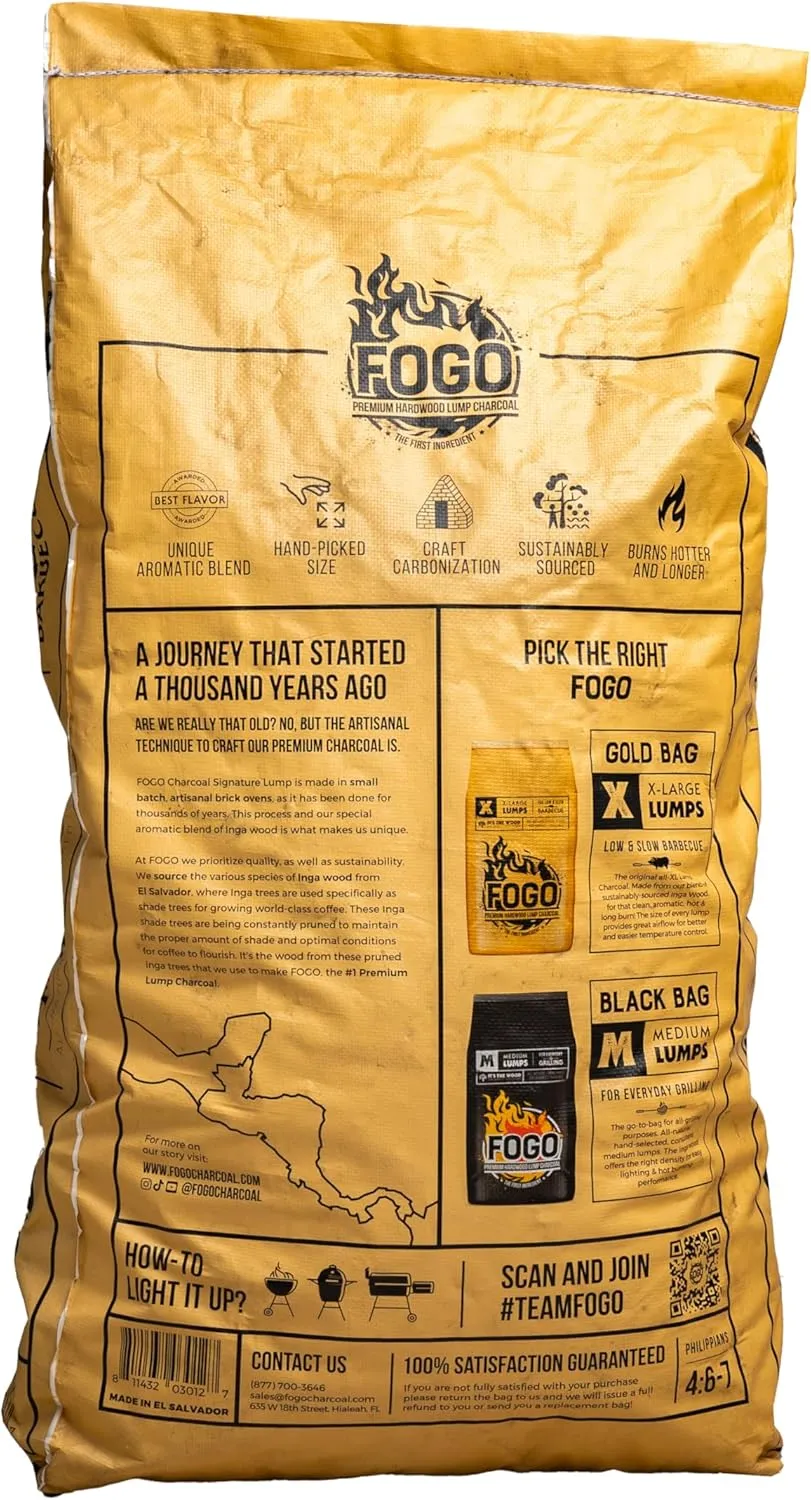 FOGO Super Premium Hardwood Lump Charcoal, Natural, Large Sized Lump Charcoal for Grilling and Smoking, Restaurant Quality, 35 Pound Bag, 2-Pack