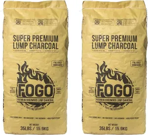 FOGO Super Premium Hardwood Lump Charcoal, Natural, Large Sized Lump Charcoal for Grilling and Smoking, Restaurant Quality, 35 Pound Bag, 2-Pack