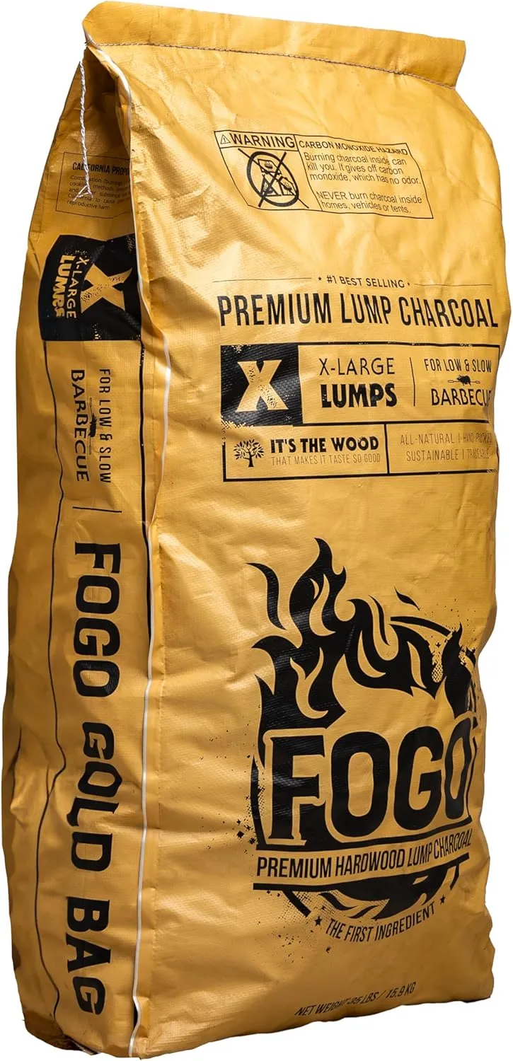 FOGO Super Premium Hardwood Lump Charcoal, Natural, Large Sized Lump Charcoal for Grilling and Smoking, Restaurant Quality, 35 Pound Bag, 2-Pack
